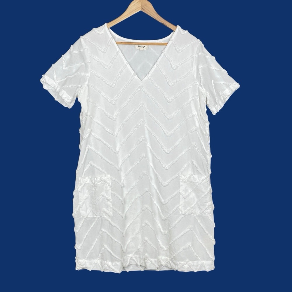 Anthropologie Porridge Boho Chic Chevron Chenille Dress Size L Pockets Coastal